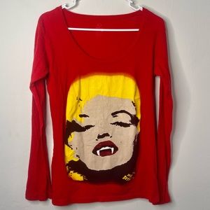 Betsey Johnson VAMPIRE MARILYN Long Sleeve Scoop Neck Top - Red - Sz M/L